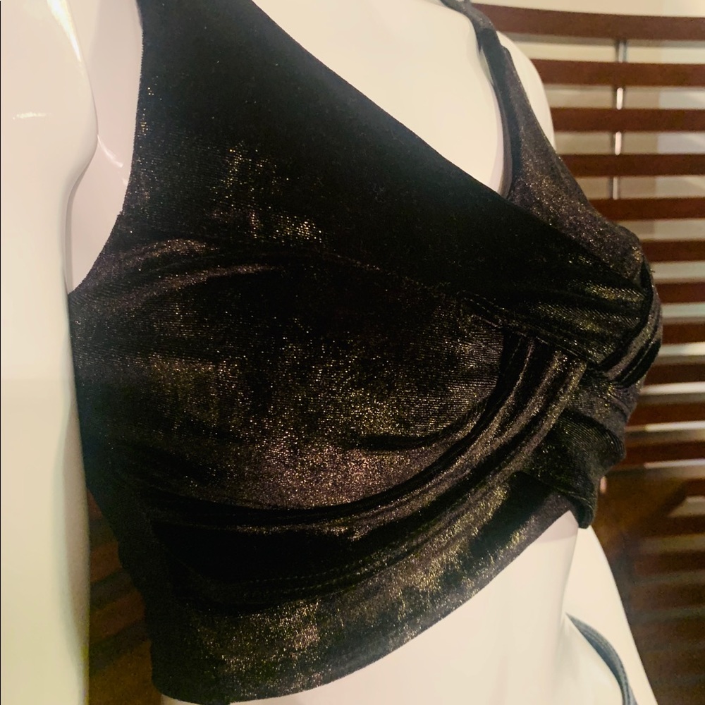 Unbranded Black Velvet and Gold Crop Top